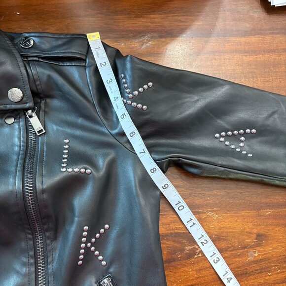 Karl Lagerfeld Paris Black Faux Leather Studded Moto Jacket Logo Detailing SizeS - Picture 14 of 16